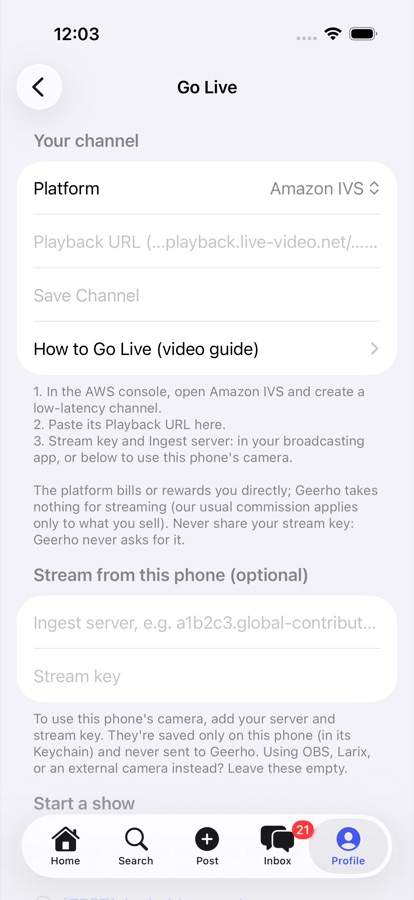 Choose your platform and save your channel